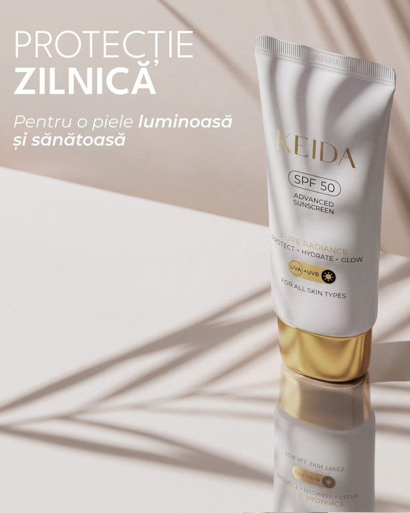 Crema Hidratanta de Zi cu SPF50, Niacinamide & Acid Hialuronic - Keida Crema SPF50 PA++++ Protectie zilnica contra razelor solare