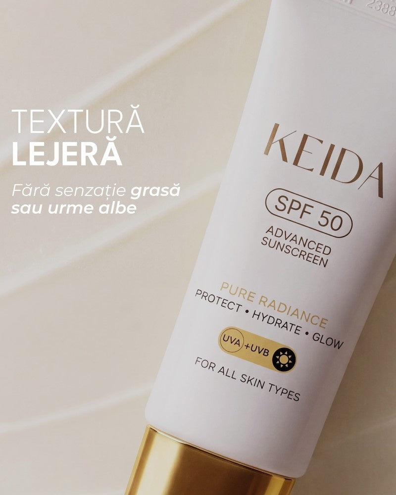 Crema Hidratanta de Zi cu SPF50, Niacinamide & Acid Hialuronic - Keida Crema SPF50 PA++++ Fara urme albe, fara senzatie grasa.